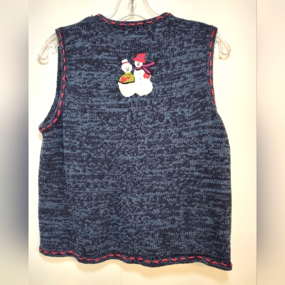 Designers Studio Originals women's navy blue snow men's Christmas vest size (P/P - Picture 3 of 8